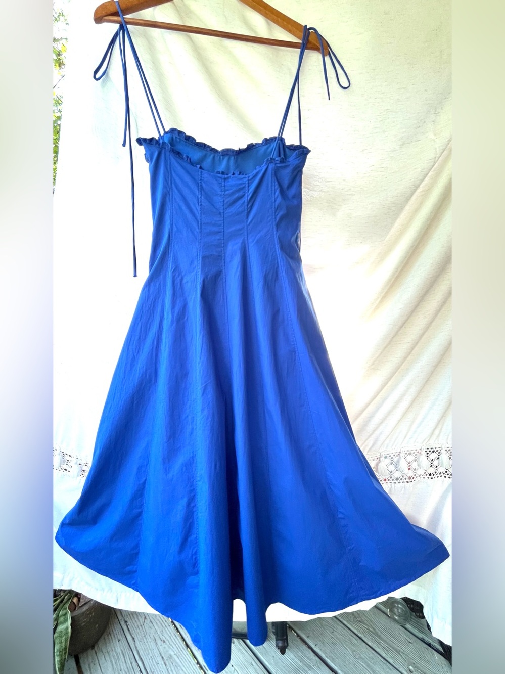Zara Poplin Strappy Midi Dress V-Neck Ruffles Cornflower Blue Small NWT - Picture 13 of 16